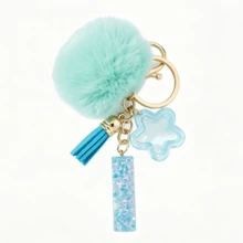 Llavero de letra A-Z con pompones rosa pastel, colgante de bolso y anillo de llaves elegante, accesorio festivo para bolso, regalo imprescindible para el Día de San Valentín/Cumpleaños/Año Nuevo - Turquesa - Ver 38