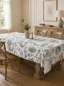 Taplak Meja Tulip, Taplak Meja Bundar Poliester Motif Bunga Hitam Putih Elegan dengan Tepi Bergelombang, Linen Botanikal Vintage untuk Dapur, Ruang Makan, Rumah Pertanian, Teras, Pernikahan, dan Dekorasi Rumah - MultiWarna - View 11
