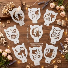 9pcs Cat Theme Face Paint Stencils - 3.54in*2.36in Kitten Silhouette, Moon & Stars, Fish Bone, Paw Print & Yarn Ball Pattern Stencils - Suitable For Face Painting, DIY Painting, Scrapbooking, Greeting Card Making, Home Decor, Craft Art Projects, Wall Art Design, Handmade Gift Making, Pet Lover Crafts, Cat Theme DIY Tools, Feline Inspired Craft Materials - Reusable Mini Plastic Stencils - Sets - View 2