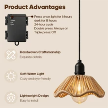 1pc Floral Rattan Pendant Light, Indoor Decorative Rattan Pendant Light With Timing Function, Suitable For Ceiling Lights, Living Rooms, Bedrooms, Dining Rooms, Bar Counter Decoration (Excluding Batteries) - Battery Box - View 6