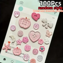 16/26/36/46/56/66/76/86Pcs Buttons, Pink Mixed Buttons/Suitable For Bracelet Charms/Pink-Apple-Heart-Bow-Pattern Random, Suitable For DIY Scrapbook Decoration And Clothing Accessories, Cute Mixed Bracelet Button Charms, Random Styles - Multicolor - View 21