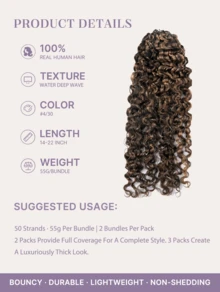 Y WIGS #4/30 Water Deep Wave Human Crochet Hair For Miracle Knots 18 Inch 55g Feather Crochet Human Hair For Boho Braids Lightweight 100% Human Hair Extensions For Back To School, Halloween, Holiday, Vacation, Daily, Sports - S4/30 - View 3