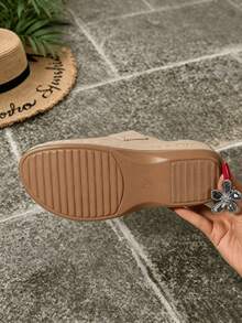 Ladies New Hook-And-Loop Metal Button Flower Pattern Hollow Design Fashionable And Casual Daily Comfortable Light Breathable Vacation Travel Wedge Hee - Grey - View 6