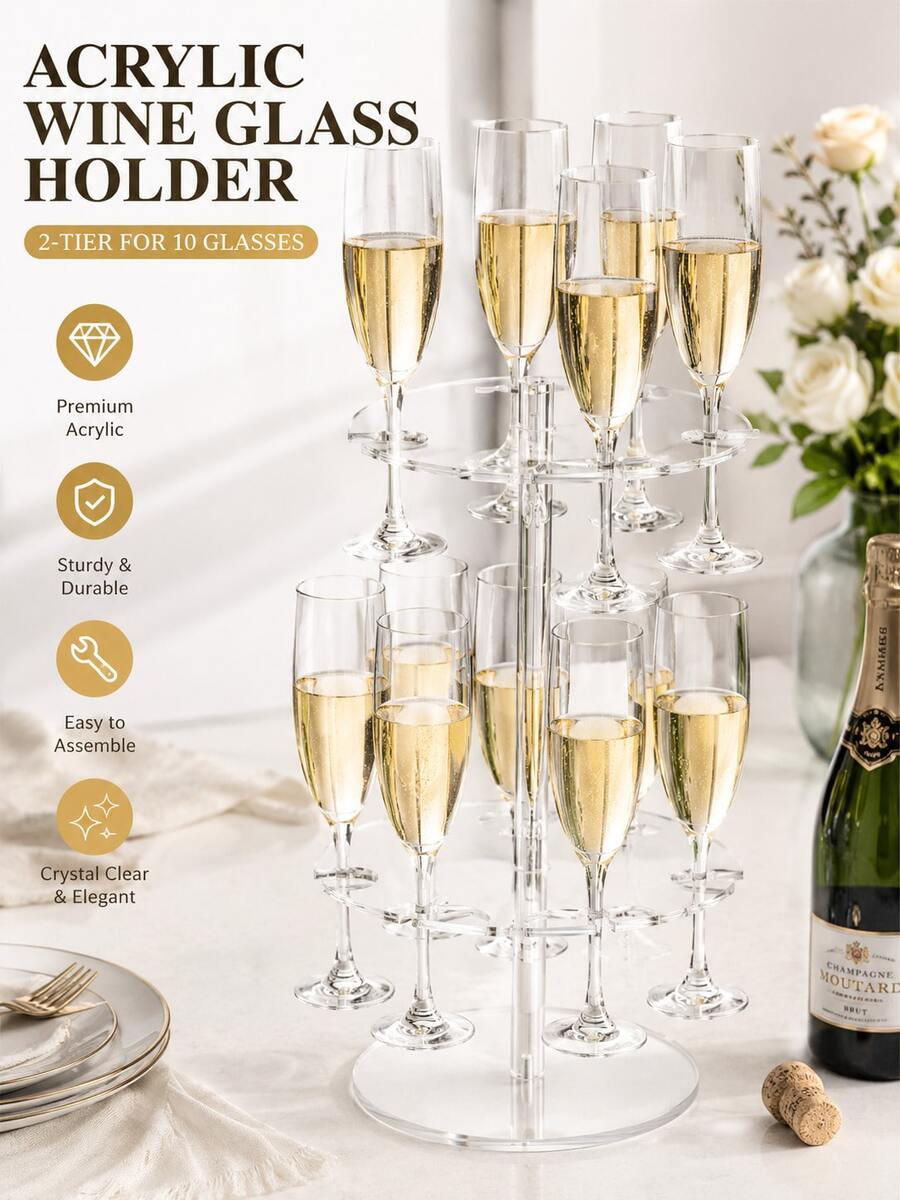 Premium Acrylic Champagne Tower Wine Glass Holder | Display Stand | Transparent Champagne Glass Rack Wedding Party Decoration Tabletop | Thickened Acrylic Stable Structure Wine Glass Storage Rack Champagne Tower Display Stand Banquet Cocktail Party Celebration Special Modern Luxury Style Wine Glass Display Rack Suitable For Wedding Venue, Birthday Party, Anniversary, Proposal Ceremony, Cocktail Party, Christmas Gathering And High-End Business Events Can Display Champagne Glasses, Sparkling Wine Glasses, Stemware, Wine Glasses And Other Glass Types | Crystal Clear Texture Enhances Banquet Atmosphere And Photo Effect | Easy To Install And Detachable Design Convenient For Carrying And Storage | Create Exquisite Champagne Tower Visual Center | Restaurant Bar Dessert Table Event Arrangement Essential | High-End Transparent Wine Glass Display Rack | Wedding Supplies Wine Glass Holder | Desktop Wine Glass Storage Display Rack | Banquet Decoration Ornament | Ideal Choice To Enhance Scene Quali