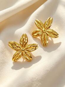 4 Paar Blumen-Ohrring-Set, große Perlen-Ohrstecker, Dreieck-Anhänger-Ohrringe, goldene Emaille-Weiße-Blumen-Ohrringe, eleganter Blumenschmuck mit Blütenblatt-Struktur, Vintage-Ohrringe, geeignet für tägliches Pendeln, Partys, Hochzeiten, verschiedene Anlässe - Verschiedenfarbig - View 5