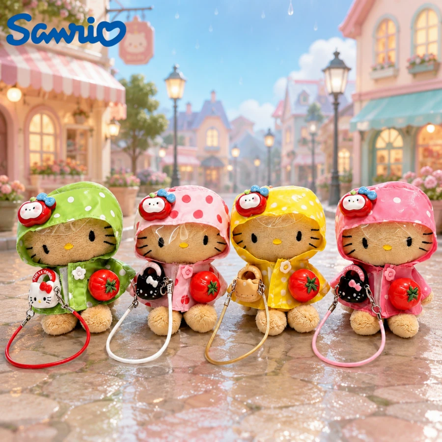 SANRIO 1個可愛卡通圓點雨衣絨毛吊飾，4款可選，蘋果包包掛飾、背包吊飾、手提包掛飾、書包裝飾、吊飾掛飾、柔軟玩具，開學季、萬聖節、聖誕節、生日禮物，適合女孩、兒童、青少年