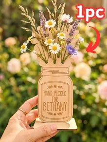 Personalized Custom Text Wooden Flower Holder With Stand, Rustic Vase Display Rack, Reusable Home Garden Decor, Ideal Mother's Day Birthday Gift For Grandma Kid Friend, Wildflower Picking Activity Craft Ornament - Multicolor - View 10