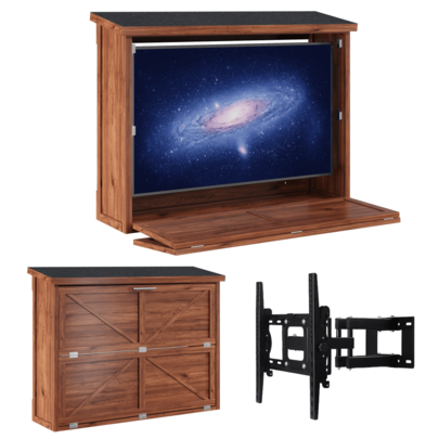 mteryoing 55'' Outdoor TV Enclosure Wood Wall-Mounted TV Cabinet 32"-55", Dual-Arm Steel Bracket Included, Outdoor TV Box Weatherproof For Covered Patio & Pergola
