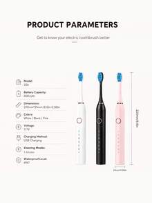 電動牙刷套組 IPX7 防水充電式牙刷，附 4 個刷頭，5 種清潔模式，美白與深層清潔，適合成人，黑色/白色/粉色 - 彩色 - 查看 10