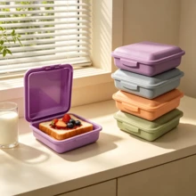 1pc Portable Microwaveable Sandwich Box, Adult Sandwich Storage Container, Flip Lid Lunch Box, Toast Sandwich Box, Portable Toast Storage Box, Reusable Plastic Sandwich Box, School Office Picnic Kitchen Accessories Bento Box - Multicolor - View 1