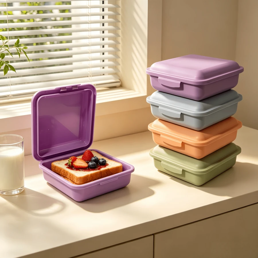 1pc Portable Microwaveable Sandwich Box, Adult Sandwich Storage Container, Flip Lid Lunch Box, Toast Sandwich Box, Portable Toast Storage Box, Reusable Plastic Sandwich Box, School Office Picnic Kitchen Accessories Bento Box - Multicolor - View 1