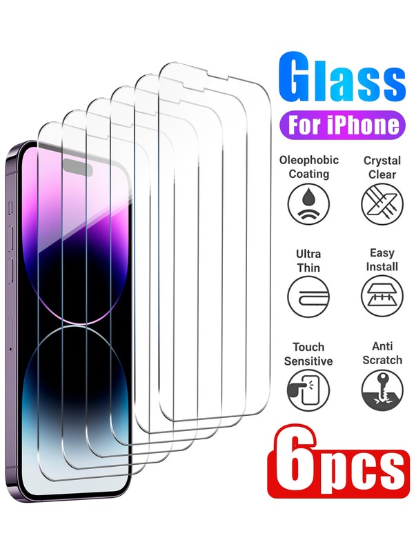 6 piezas Protector de pantalla de vidrio templado HD de cobertura completa para iPhone 17/17/Pro/17 Pro Max/16/16 Plus/16 Pro/16 Pro Max/15/15 Pro/15 Plus/15 Pro Max, resistente a golpes, anti-caídas, impermeable, anti-arañazos, anti-huellas dactilares, película protectora, regalo de cumpleaños ideal para familia & amigos, accesorios para teléfono