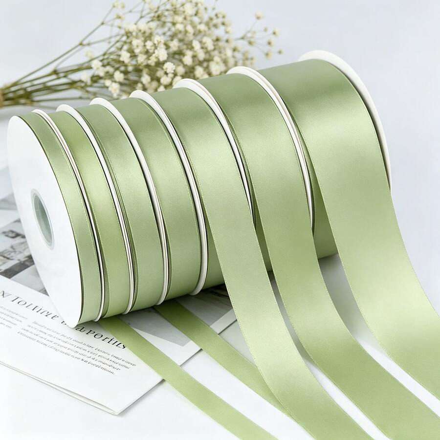 10 Yards Fresh Matcha Green Single-Sided Dense Satin Ribbon | Gift Wrapping, Floral Decoration, Clothing Accessory, Handmade DIY, Home Decor Multi-Purpose, Smooth Texture, Creates Exquisite Styles, Suitable For Daily Dressing And Gift Decoration (0.6cm/1cm/1.5cm/2.5cm/2cm) - Matcha Green - View 1