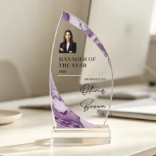 1pc Customized Photo & Text Acrylic Sail-Shaped Trophy, Personalized Engraved Marble Pattern Design Trophy, Suitable For Graduation, Sports And Retirement, Thoughtful Commemorative Gift - Multicolor - View 26