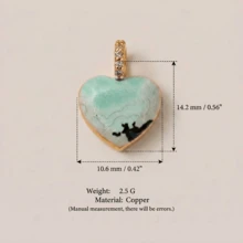 1pc Minimalist Oil Painting Style 14K Gold Plated Copper Material Pendant, Openable Oil-Filled Heart Zirconia Pendant, Women's DIY Daily Bracelet Necklace Keychain Pendant Decoration - Multicolor - View 10