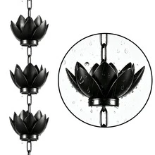 1pc Black Lotus Metal Rain Chain, Wind Chime Iron Art Decoration, For Rainwater Collection, Functional Decorative Hanging Chain, Iron Craft Decorative Ornament, Suitable For Outdoor Garden Yard Patio Decoration - Lotus - View 5
