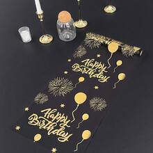 1件黑色&金色生日桌旗，金箔氣球與煙花圖案桌布，275*28cm 聚酯纖維桌布，生日快樂裝飾，1歲生日派對裝飾，生日慶祝用品，生日居家裝飾，廚房裝飾，桌面裝飾，新娘派對禮物，節日派對用品 - 黑金 - 查看 8