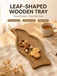 Asymmetric Wooden Serving Tray, Rustic Food Platter For Snacks, Fruit, Bread, Dessert, Candy And Appetizers, Long Decorative Wood Tray For Home Kitchen Coffee Table Tea Time Party Table Display And Tabletop Decoration - Maroon - View 1