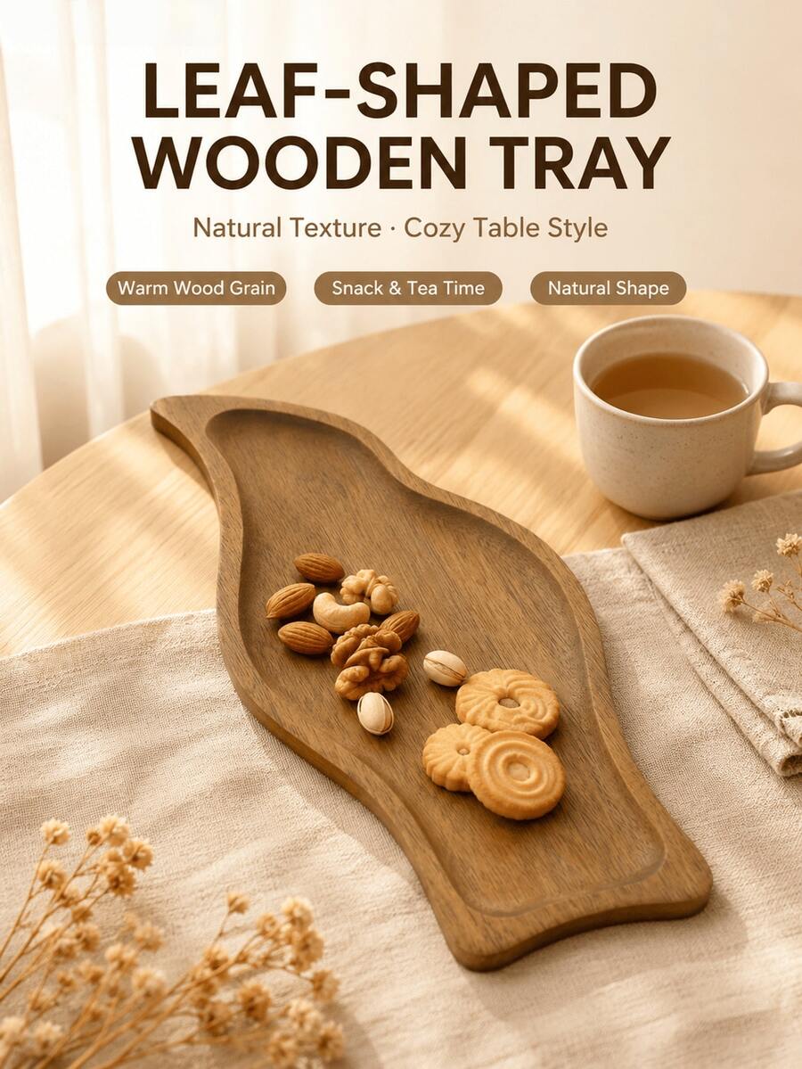 Asymmetric Wooden Serving Tray, Rustic Food Platter For Snacks, Fruit, Bread, Dessert, Candy And Appetizers, Long Decorative Wood Tray For Home Kitchen Coffee Table Tea Time Party Table Display And Tabletop Decoration - Maroon - View 1