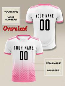 Custom Plus Size Plus Size White & Pink Gradient Soccer Jersey - Your Name & Number Personalized Football Shirt With Pattern - White - View 2