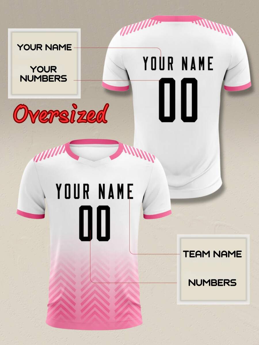 Custom Plus Size Plus Size White & Pink Gradient Soccer Jersey - Your Name & Number Personalized Football Shirt With Pattern