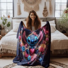 1PC Colorful Cute Cartoon Stitch Heart Disney All-Star Theme Flannel Printed Blanket, Air Conditioner Cover Blanket - 100% Polyester Knitted Quilted Blanket, Digital Print - Comfortable Bedding Suitable For All Seasons, Perfect For Napping, Camping, Travel - Ideal Gift For Friends And Family, Comfortable Flannel Blanket - Multiple Sizes Available, Super Soft, Suitable For Sofa/Bed, Essential For All Seasons, Perfect For Daily Rest On The Sofa - Multicolor - View 6