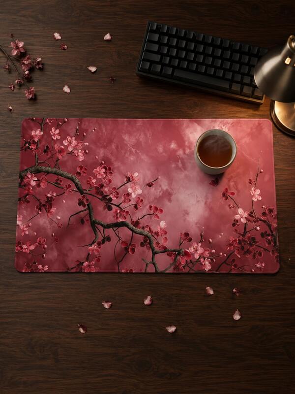 1pc XXL Extended Red Plum Blossom Mouse Pad, Vintage Ink Wash Floral Branch Pattern, Soft Fabric Surface, Smooth Mouse Control, Non-Slip Rubber Bottom, Desk Mat, Keyboard Pad, Computer Desktop Protector, Suitable For Desktop, Laptop, Wireless Mouse, Mechanical Keyboard, Ideal For Study, Tea Room, Office Desk, Home Decor, Daily Office, Reading, Writing, Desktop Photography, Father's Day, Graduation Season