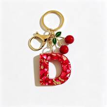1pc Red Bohemian Style Resin Drip Letter Keychain, Cute Cherry Pendant, Fashionable Personalized Initial Bag Charm, Exquisite Accessory Gift For Girls - Red - View 20
