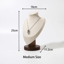 1pc Solid Wood Base, Premium Linen Fabric, Portrait Neck Model Jewelry Necklace Storage Display Prop, Suitable For Jewelry Store Display, Home Daily Storage, Live Streaming Photography Display Rack - Beige - View 8