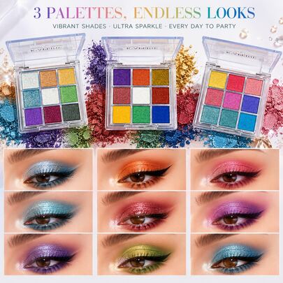 K'APEINE พาเล็ตอายแชโดว์กลิตเตอร์เมทัลลิกสีสัน 9 สี เม็ดสีเข้มข้น กันน้ำ ติดทนนาน ชิมเมอร์ สำหรับแต่งตา งานปาร์ตี้ เวที ฮาโลวีน คอสเพลย์