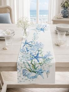 1 Stück Meeres-Thema Aquarell Tischläufer, Meereslebewesen Seestern Muschel Tischdecke Abdeckung, Nautisches Blau Esstischdecke, geeignet für Esszimmer, Küche, Couchtisch, Heimdekoration - Verschiedenfarbig - Übersicht 10