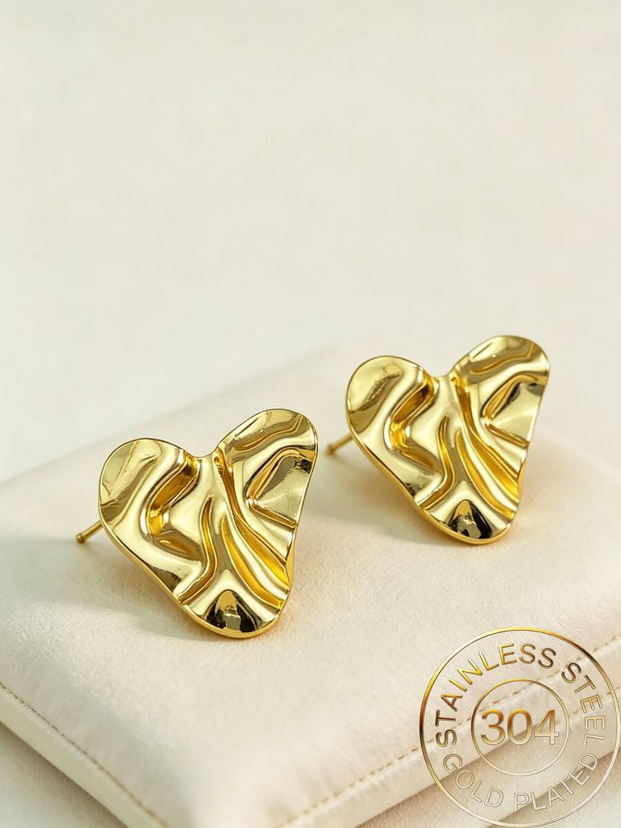 Edelstahl vergoldete Ohrringe, strukturiert, hypoallergen, nickelfrei, herzförmige Ohrringe, dicke goldene Damen Ohrringe, modische geometrisch strukturierte leichte hypoallergene Ohrringe, Vintage Ballkleid Geschenk, modische schwere einzigartige Anhänger Ohrringe für Damen, goldenes Ohrring Set, zarte vergoldete Anhänger Ohrringe, modischer Schmuck, Geschenk für Frauen - Verschiedenfarbig - Übersicht 1
