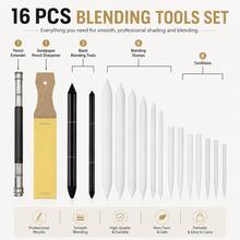 16pcs Paper Drawing Tool Set, Includes Paper Blending Stumps, Sandpaper Pencil Sharpener And Pencil Extender, Suitable For Graphite, Charcoal, Pastel, Drawing And Detailing - 1 - View 3