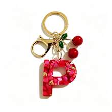1pc Red Bohemian Style Resin Drip Letter Keychain, Cute Cherry Pendant, Fashionable Personalized Initial Bag Charm, Exquisite Accessory Gift For Girls - Red - View 22
