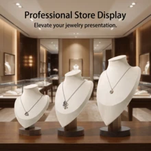 1pc Solid Wood Base, Premium Linen Fabric, Portrait Neck Model Jewelry Necklace Storage Display Prop, Suitable For Jewelry Store Display, Home Daily Storage, Live Streaming Photography Display Rack - Beige - View 1