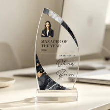 1pc Customized Photo & Text Acrylic Sail-Shaped Trophy, Personalized Engraved Marble Pattern Design Trophy, Suitable For Graduation, Sports And Retirement, Thoughtful Commemorative Gift - Multicolor - View 9