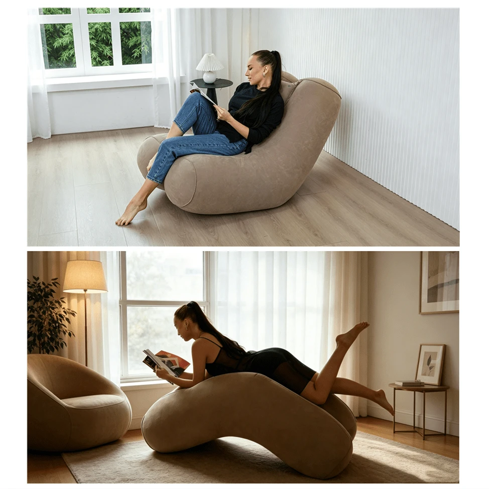 Sofá inflable multifuncional de PVC con acabado aterciopelado, silla reclinable portátil, sofá cama inflable para siesta, sofá inflable