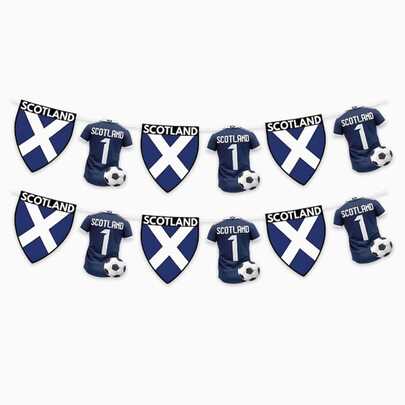 1 bộ cờ đội tuyển bóng đá Scotland, logo đội, áo thi đấu & dây treo trang trí tiệc fan chủ đề bóng đá