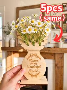 Personalized Custom Text Wooden Flower Holder With Stand, Rustic Vase Display Rack, Reusable Home Garden Decor, Ideal Mother's Day Birthday Gift For Grandma Kid Friend, Wildflower Picking Activity Craft Ornament - Multicolor - View 26