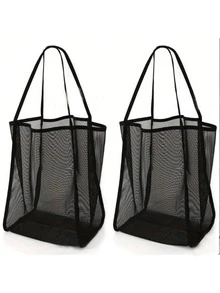 1/2 Pcs Large Capacity Mesh Beach Tote Bag - Durable Polyester, Solid Color With Sturdy Handle, Suitable For Travel, Beach, Vacation And Camping, Beach Tote Bag, Multi-Functional Storage Solution, Sturdy Handle Design - Multicolor - View 6