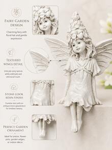 Resin Sitting Fairy Statue With Floral Hair Ornament And Wings, Weather-Resistant Fairy Sculpture For Outdoor Garden, Yard, Patio, Balcony Decoration, Suitable For Backyard And Home Use - Flower Winged Fairy - View 5