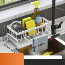 1pc ABS/Stainless Steel Sink Drain Basket, Kitchen Sponge Holder & Towel Rack, Bathroom Liquid Soap Dispenser Storage Shelf - 1pc - View 16