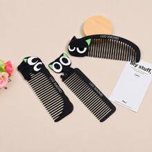 MINISO Luo Xiaohei 髮梳 可愛黑貓設計 細齒梳 女用 開學必備 日常浴室用品 便攜口袋尺寸 閨蜜 BFF 送禮 - 黑色 - 查看 1