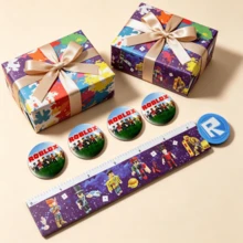 Roblox 4個+1個 4.5cm+20cm 禮品鐵製+塑膠胸針&尺子套組，卡通遊戲彩色圓形+直線可愛DIY別針&測量工具，適用於生日、萬聖節、畢業典禮、嘉年華、學校獎品 - Roblo 胸針2 尺子 - 查看 2