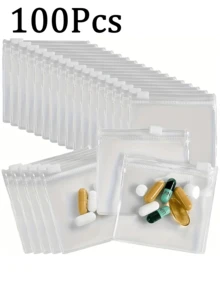 10/30/100pcs Reusable Zipper Seal Transparent Plastic Bags Travel Jewelry Medicine Storage Bags, With Sliding Lock Self-Sealing, Portable Storage Bag Set Suitable For Medicine Small Items, Back To School Essential - Clear - View 10