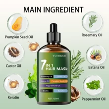 YUITIKUE 7合1複合護髮油 100ml，揉合迷迭香、蓖麻子、巴塔納、南瓜籽、薄荷油、生物素與角蛋白，深層滋養頭皮、強化髮根、防止掉髮、促進頭髮生長，抗毛躁免沖洗護髮精華 - 100g - 查看 5