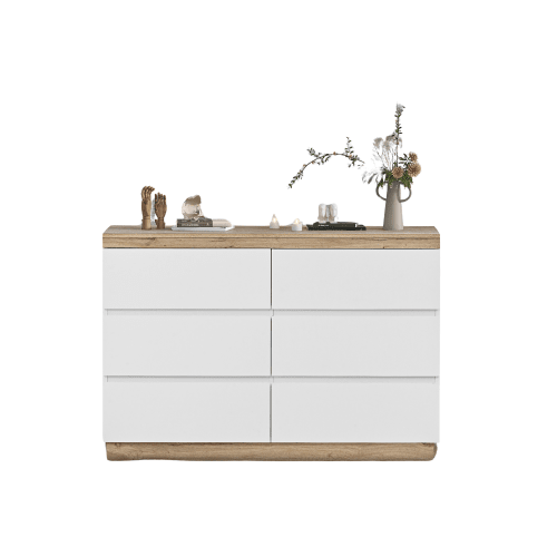 6-Drawer Chest, Lockable Compartment, Storage Function, For Bedroom And Living Room, E1 Particleboard, White + Oak [OLD REF: 30211011AAA]