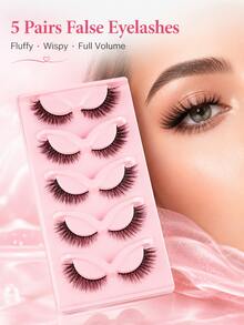 5 Pairs Fluffy Wispy False Eyelashes, Full Volume Cat Eye Strip Lashes For Glam Makeup - View 2