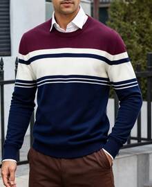 Men's Crew Neck Sweater Soft Casual Sweaters For Men Classic Pullover Sweaters With Ribbing Edge - 彩色 - 查看 1