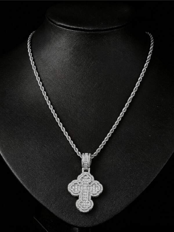 Mặt dây chuyền hình thánh giá, dây chuyền nam thời trang bằng đồng khảm đá Cubic Zirconia, trang sức Hip Hop, phụ kiện phối nhiều lớp